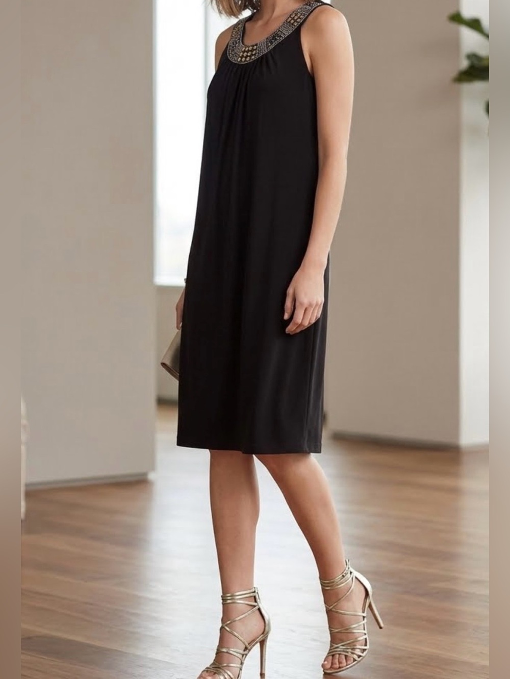 Tiana B. Medium Black Dress with Beaded Neckline - Excellent